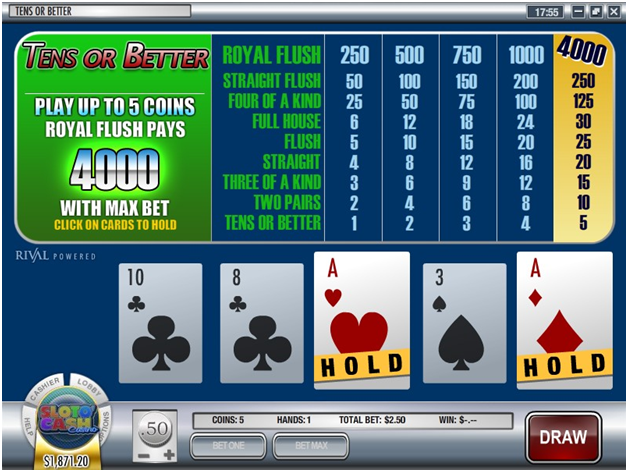 Tens or Better Multihand poker